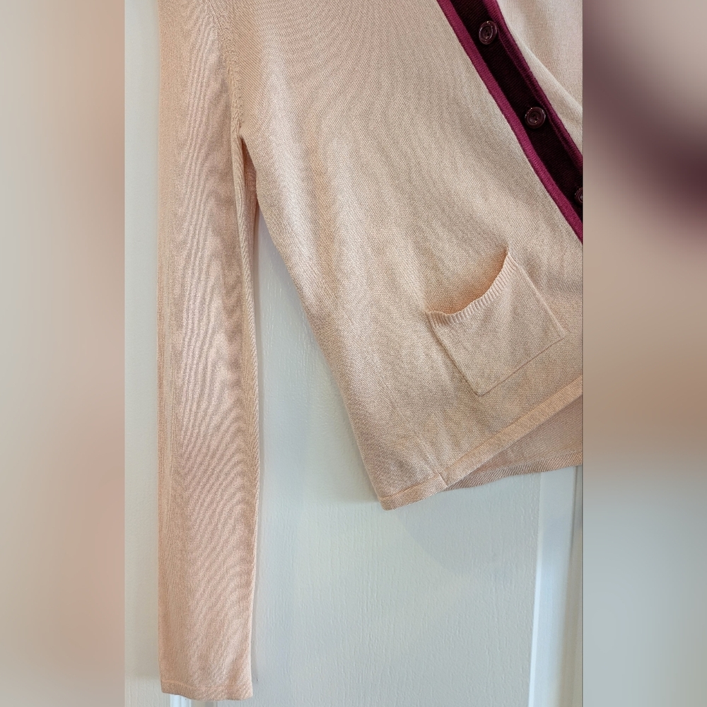 Anthropologie Moth Light Pink Contrast Stripes Hooded Button Up Cardigan Size S - Picture 6 of 13